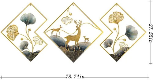 Vista 5 de tarkay Arte de Pared de Metal para Decoración de Pared de Comedor 3 Piezas Esculturas de Pared Modernas Grandes 3D Hoja de Ginkgo 78 x 27 pulgadas