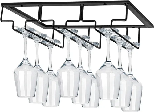 Vista 8 de MOCOUM Estante para copas de vino debajo del gabinete, soporte para copas de vino, soporte de alambre para copas de vino, colgador de almacenamiento