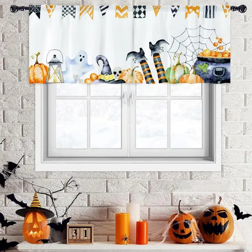 Vista 14 de Cortina de eucalipto negro y gris, cenefa para tratamiento de ventana, estilo bohemio, rústico, floral, bolsillo para barra, cortinas de ventana