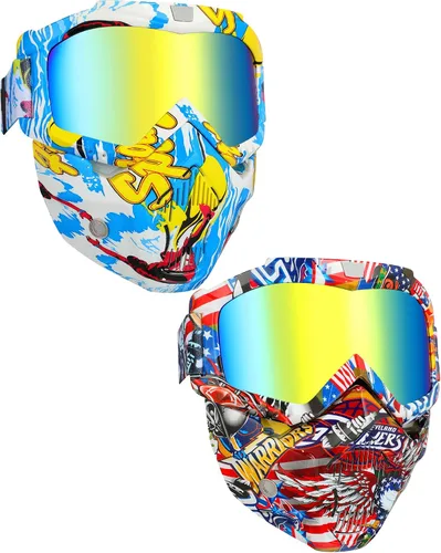 Vista 8 de Frienda 2 piezas gafas de motocicleta casco gafas de montar gafas con cubierta facial