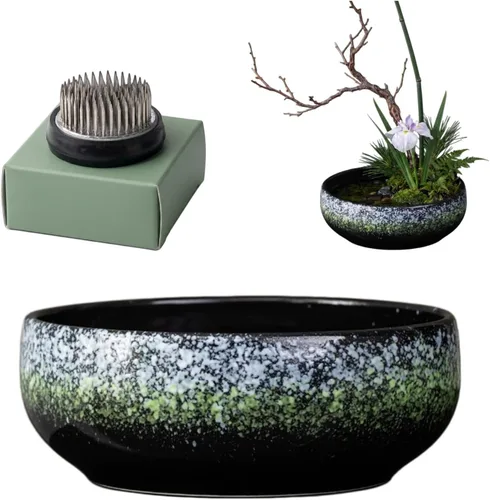Vista 14 de Water Lotus - Juego de maceta de tazón de compota japonesa con rana floral de 1.8 pulgadas, ideal para Ikebana, arreglo floral y plantación Azul