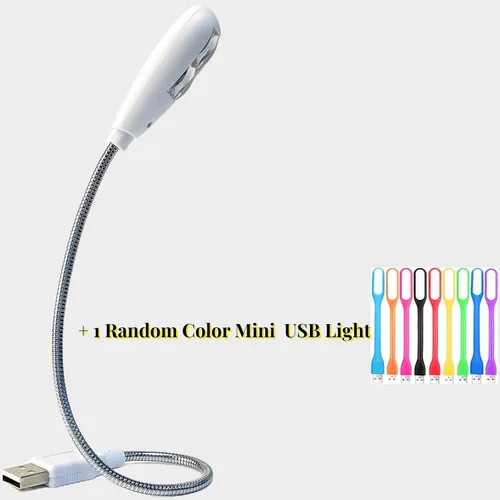Vista 2 de Lámpara de Lectura LED USB con Ajuste Regulable de 2 Brillos, Cuello de Ganso Flexible, Luz USB para Notebook Laptop Teclado, Powerbank
