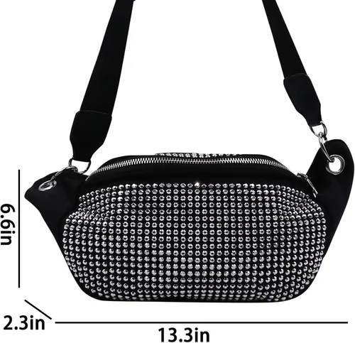 Vista 7 de Riñonera con diamantes de imitación para mujer, riñonera con diamantes brillantes, bolsa cruzada para la cintura, bolso para teléfono para niñas