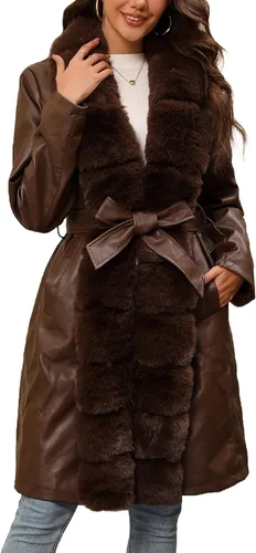 Vista 14 de Bellivera Women's Faux Leather Jacket Furry Trim Parka Coat Negro