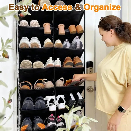 Vista 5 de UVIAHOMI 20-30 pares de organizadores de zapatos sobre la puerta, bolsillos transparentes para colgar zapatos para armario, estante de zapatos