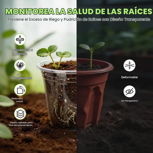 Vista 4 de Macetas transparentes para vivero con platillos, paquete de 24 macetas de plástico de 4/5/6/7 pulgadas, para suculentas de interior y exterior