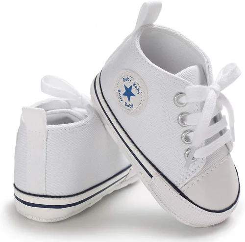 Vista 3 de Zapatos deportivos de lona para bebés y niñas con diseño de estrellas, suela antideslizante suave para recién nacidos, primeros caminantes