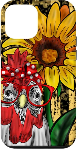 Vista 16 de iPhone 16 doméstico pollo vidrio bandera americana girasol retro divertido caso