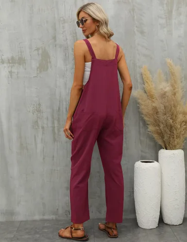 Vista 6 de Gihuo Mono casual de lino de algodón holgado para mujer