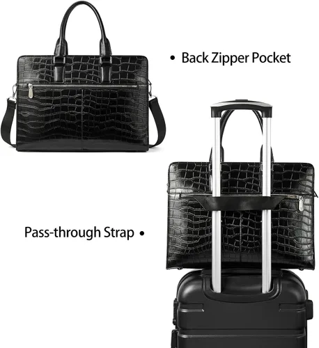 Vista 3 de BOSTANTEN Maletín de cuero genuino para mujer, bolso vintage de negocios de 15.6 pulgadas, bolso bandolera para laptop
