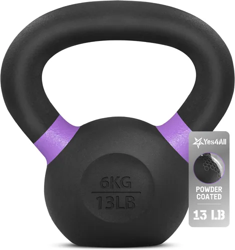 Vista 17 de Yes4All Powder Coated Kettlebell, Cast Iron Core Kettlebells with Non-Slip Handle & Flat Bottom for Conditioning, Heavy Duty for Strength Training