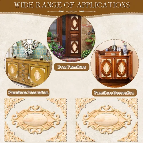 Vista 4 de 10 piezas decorativas de madera para muebles, apliques de centro de puerta, calcomanías talladas de madera para decoración de muebles de puerta
