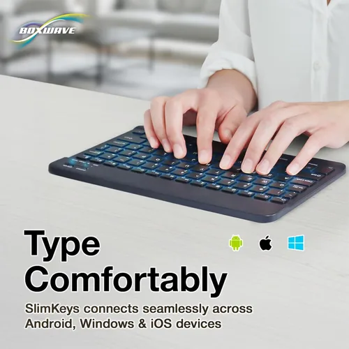 Vista 3 de BoxWave Teclado compatible con Xiaomi Pad 5 - Teclado Bluetooth SlimKeys - con retroiluminación, LED delgado portátil de 7 colores - Negro azabache