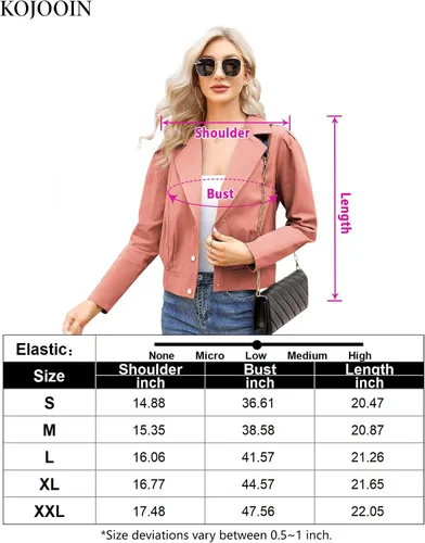 Vista 6 de KOJOOIN Chaquetas vaqueras recortadas para mujer, chaqueta de manga larga abombada, abrigo casual con solapa de muesca