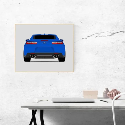Vista 8 de Custom Car Posters Handmade Poster compatible with Chevy Camaro SS (2016-2018) 6th Generation (Rear) Print Wall Art Décor - 8x10 Metallic Print