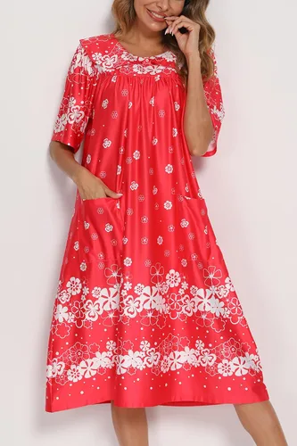 Vista 3 de AVIIER Vestido de casa para mujer, manga corta, vestidos de descanso Mumu con bolsillos