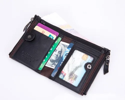 Vista 5 de BULLCAPTAIN Cartera de cuero genuino para hombres Vintage doble cremallera monedero billetera