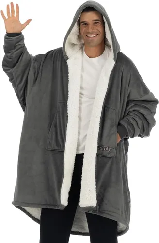 Vista 12 de THE COMFY Original - Manta de forro polar de microfibra con forro sherpa, diseño de gran tamaño con capucha y bolsillo de Shark Tank