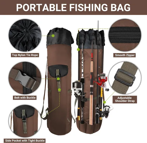 Vista 2 de FOUUAAOOU Bolsa para caña de pescar, bolsa para caña de pescar con tela Oxford plegable duradera, equipo de pesca portátil para hombres, regalos