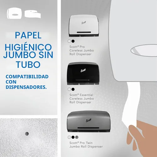 Vista 8 de Scott Professional Rollo de papel higiénico Jumbo sin núcleo, a granel, 12