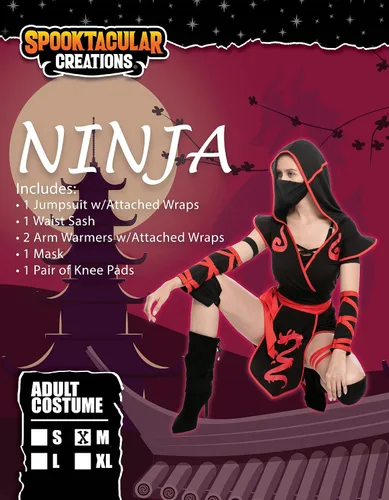 Vista 2 de Spooktacular Creations -Disfraz de ninja para adultos para Halloween, para mujer, para fiesta de disfraces, truco o trato, fiesta de cosplay