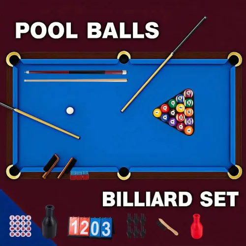Vista 4 de Billiards Accessory Kit – Pool Cue Sticks, Balls, Triangle Rack, Chalk, Brushes, Gloves & Manual Scoreboard – All-in-One Kit for Home Game Room