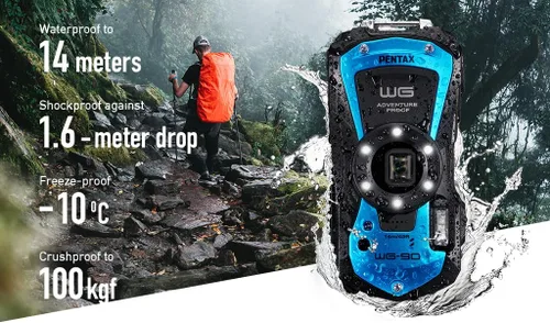 Vista 5 de PENTAX WG-90 Cámara impermeable negra, a prueba de golpes, a prueba de polvo, a prueba de congelación, anillo de luz integrada de 6 LED