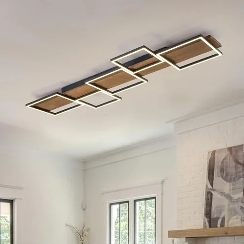 Vista 11 de Lingkai Luces LED de techo modernas de madera, cuadrada, rectangular, de madera, 17.3 pulgadas, 12 W, accesorios de iluminación de techo de cocina