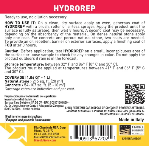 Vista 2 de Fila Surface Care Solutions HYDROREP - Sellador repelente al agua para hormigón y piedra natural sin pulir - 1 litro