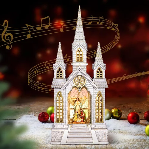 Vista 9 de Globo de nieve musical de Navidad, grandes globos de nieve de Santa Village, caja de música con temporizador de 6 horas, regalo de decoración