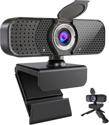 Vista 10 de Cámara web de PC 2K con micrófono y cubierta de privacidad física, micrófono con cancelación de ruido, corrección automática de luz, gran angular