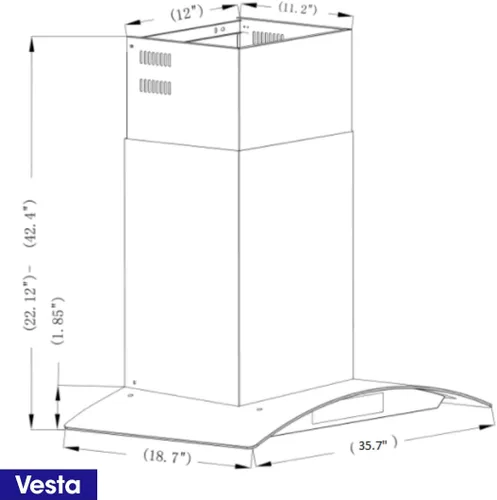 Vista 3 de Vesta Amsterdam - Campana extractora de acero inoxidable de 800 CFM de 36 pulgadas con potente motor, control táctil/gestos, ventilación superior