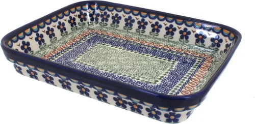 Vista 9 de Blue Rose Polish Pottery - Molde rectangular pequeño Orange Ashley - 10.25" x 8" - Utensilios para hornear únicos, aptos para lavavajillas