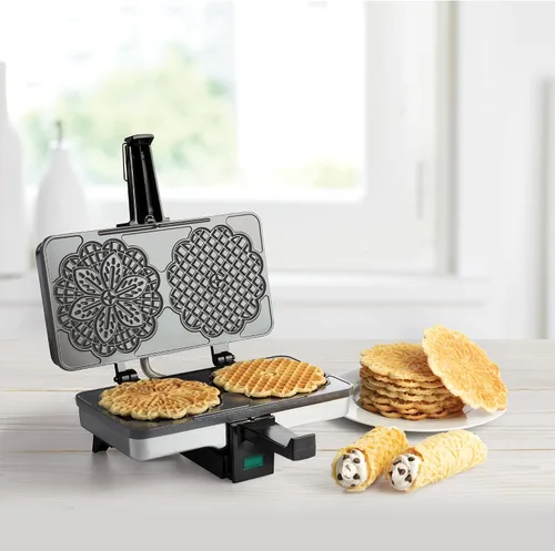 Vista 3 de Máquina para hacer pizzellas de CucinaPro, Negro Even Heating Plates, Must Have Party Baking Supplies, Italian Dessert Treat Making with Recipe