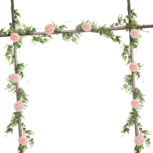 Vista 5 de homEdge Guirnalda de boj artificial, 2 paquetes de 6 pies de vegetación realista para colgar en la pared de telón de fondo de boda, arco de fondo