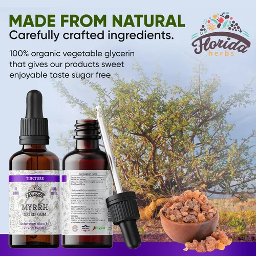 Vista 3 de Tintura de mirra, extracto de mirra (Commiphora myrrha) para la indigestión - OGM en glicerina vegetal orgánica prensada en frío, 670 mg