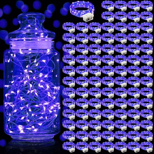 Vista 51 de Aogist Paquete de 24 luces de hadas, 3 modos, 2,1 metros, 20 luces LED, impermeables, cable plateado, funcionan con pilas, mini luces de alambre
