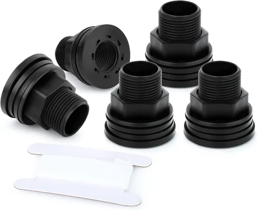 Vista 18 de TAISHER Adaptador de conector de tanque de mamparo de 1 pulgada de ABS blanco con tapones y junta para tanque de agua, barriles de lluvia, acuarios
