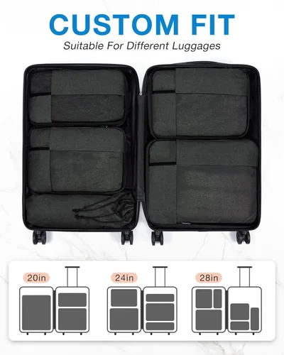 Vista 3 de BAGSMART Juego de 6 cubos de embalaje de compresión para maletas, cubos de viaje de compresión y organizador de maletas para empacar con bolsa