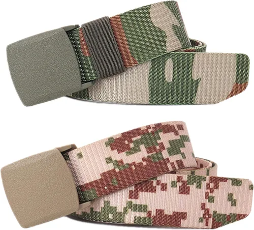 Vista 11 de Cinturón para hombre, cinturón táctico militar de nailon con hebilla sin metal, paquete de 2