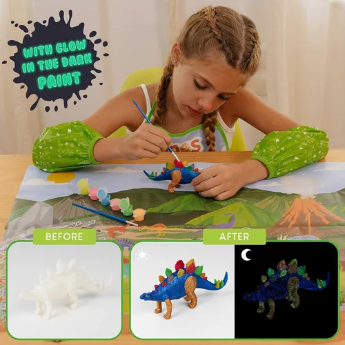 Vista 4 de BONNYCO Juguetes de dinosaurio para niños, kit de pintura de 16 figuras. Kits de manualidades para niños con juguetes que brillan en la oscuridad