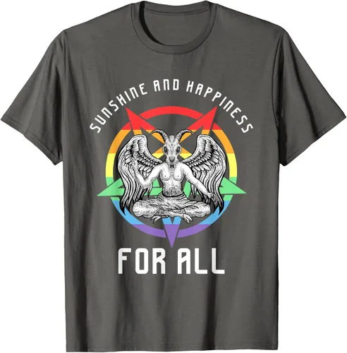 Vista 61 de Funny Sunshine and Happiness for All LGBT Gay Pride Baphomet Camiseta Negro