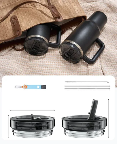 Vista 7 de Tapa de repuesto de 40 oz para Stanley, paquete de 2 tapas desmontables a prueba de fugas con pajita abatible compatible con vaso Stanley Quencher
