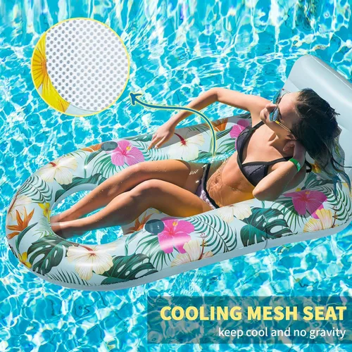 Vista 3 de Inflatable Pool Floats Adult - Pool Floaties Pool Lounger Raft for Adults Heavy Duty Water Pool Float with Cup Holder Backrest Swimming Pool