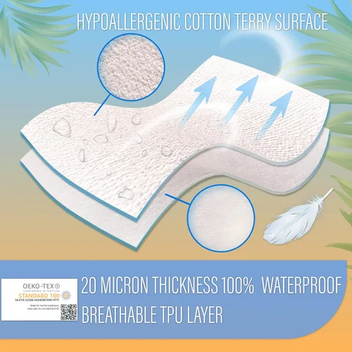 Vista 3 de Protector de colchón impermeable de tamaño individual con 1 funda de almohada, transpirable, hipoalergénico, protector de colchón de rizo de algodón