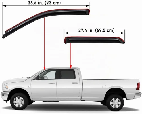 Vista 3 de WV194109 - Protector de lluvia extra duradero en el canal, compatible con Dodge Ram 1500 Crew Cab 2009-2018, Ram 2500 y 3500 Crew y Mega Cab, Ram