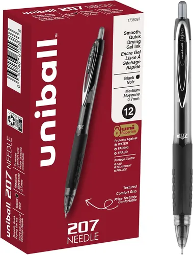 Vista 25 de Uniball Signo - Bolígrafo de gel retráctil, mediano de 0.028 in, tinta azul, barril con detalles azul/metálico, docena (paquete de 12)