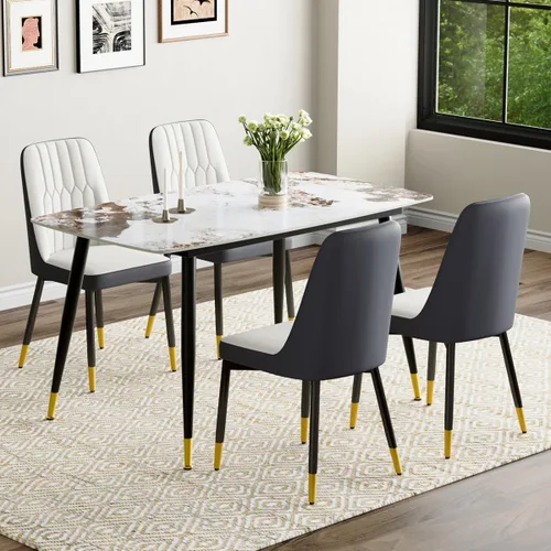 Vista 23 de Juego de 4 mesas de comedor negras para mesa de comedor de 4,50 pulgadas para 4, sillas de cocina de piedra sinterizada, fácil de montar, adecuado