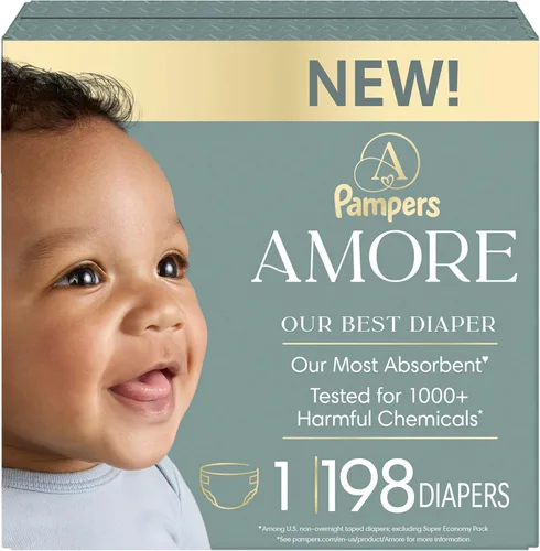 Vista 18 de Pampers Amore, tamaño 0 (hasta 10 libras), 76 unidades, nuestro mejor pañal, hipoalergénico y sin fragancia, hasta 100% a prueba de fugas, suave