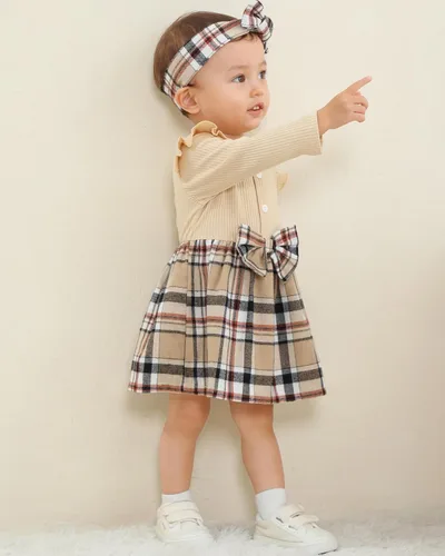 Vista 3 de Renotemy Newborn Baby Girl Clothes Infant Girl Outfits Knit Romper Dress with Hat Baby Clothes for Girls 0-18 Months